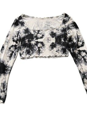 SHEIN Black and White Tie-Dye Cropped Fashion Top Women's Size Medium